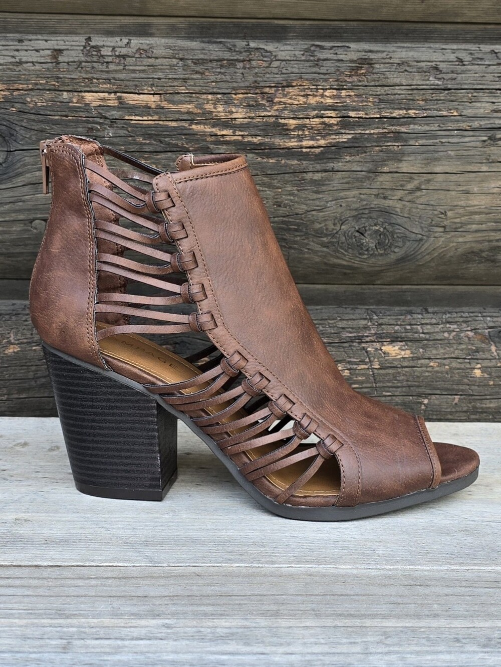 Rampage Vida Western Boho Gladiator Block Heel Peep Toe Bootie Sandals 9.5M